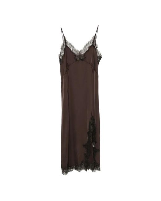 Maje Brown Lace-Trim Midi Dress