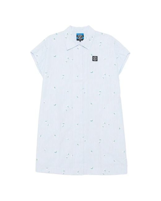 SPORT b. by agnès b. White Striped Floral-Embroidered Shirt Mini Dress