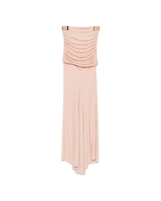Elisabetta Franchi Pink Ruched Logo-Plaque Asymmetric Skirt