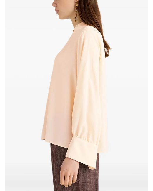 Momoní Natural Franklin Stand-Collar Gathered-Sleeve Shirt