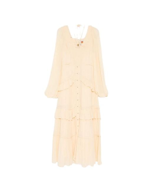 Farm Rio Natural Ruffled V-Neck Maxi Dress
