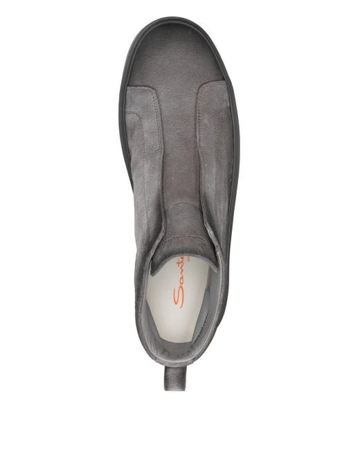 Santoni Brown Elastic-Panel Suede Sneakers for men