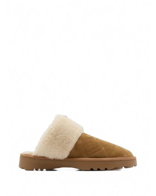 Burberry Brown Check Shearling Flint Slippers