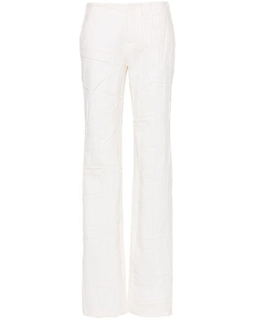 Blumarine White Crinkled Straight-leg Trousers