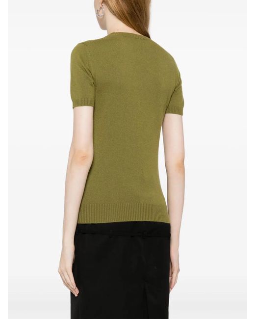 Miu Miu Green Logo-Intarsia Cashmere Top