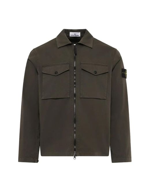 Stone Island Brown Stretch Organic Cotton Satin Shirt for men