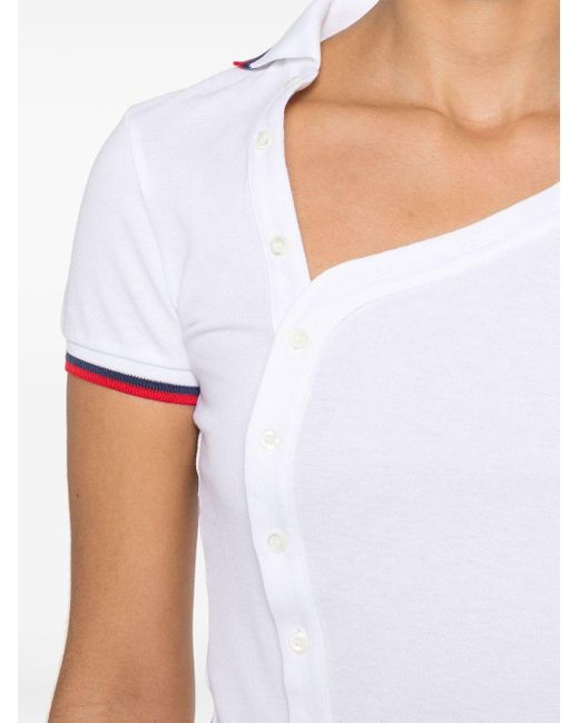 DSquared² White Logo-Patch Asymmetric Polo Shirt