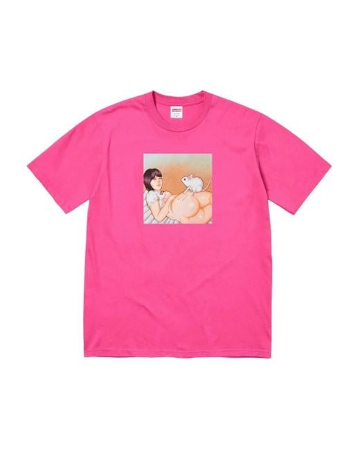 Supreme Pink Mouse-Graphic T-Shirt for men