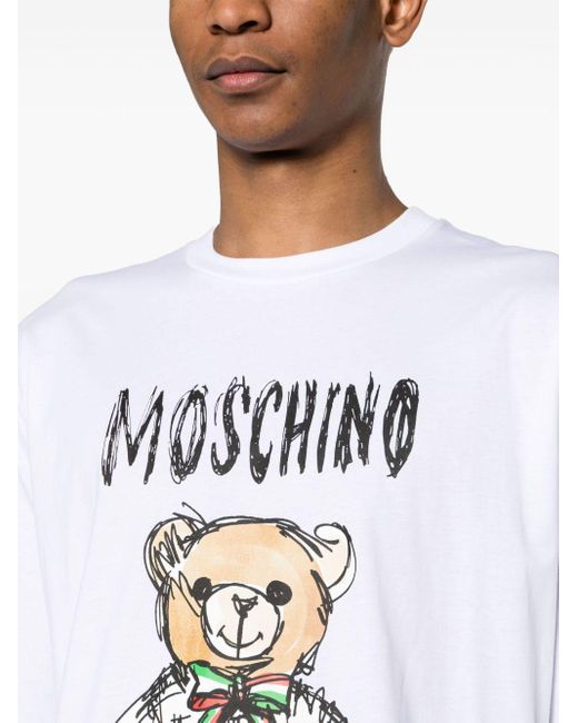 Moschino White Teddy Bear-print Cotton T-shirt for men