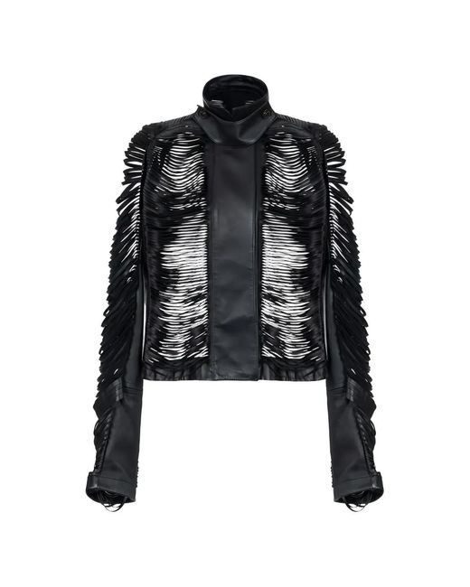 Elisabetta Franchi Black Fringed Leather Jacket