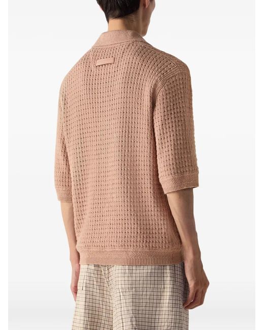 Zegna Natural V-Neck Knit Cotton Polo Shirt for men
