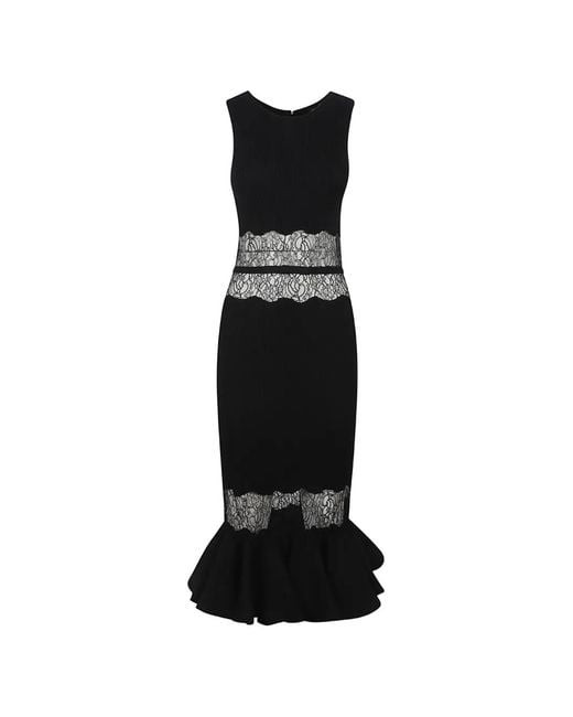 Giambattista Valli Black Lace-Panelled Ruffled Midi Dress