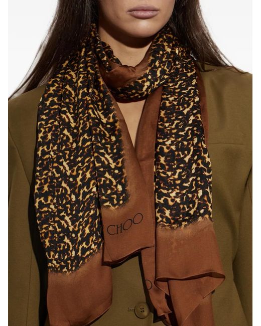 Jimmy Choo Black Silk Scarf With Animal Motif