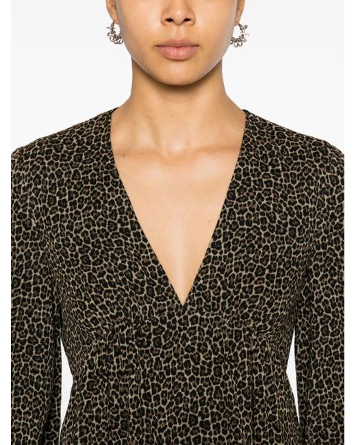 Vestido corto con estampado de leopardo Saint Laurent de color Black