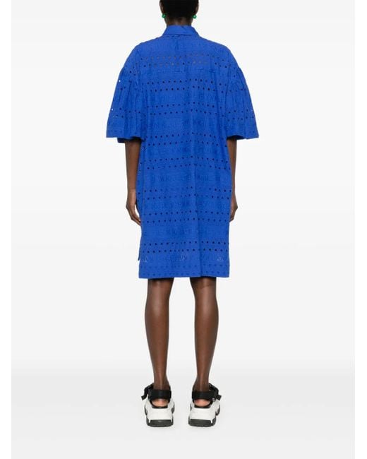Karl Lagerfeld Blue Embroidered-Design Shirt Dress