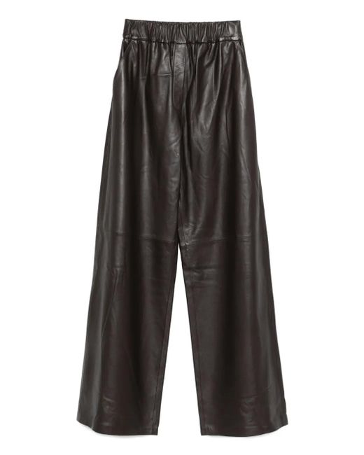 Arma Gray Elastic-Waist Leather Trousers