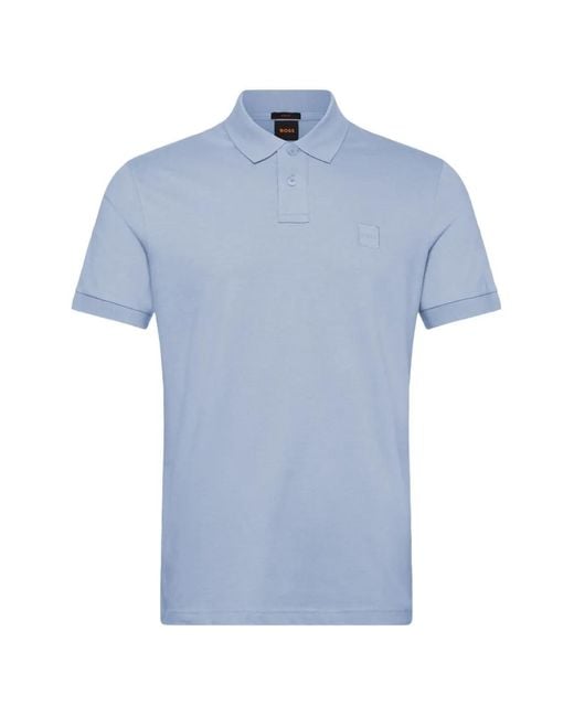 Boss Blue Stretch-Cotton Slim-Fit Polo Shirt With Logo Patch for men