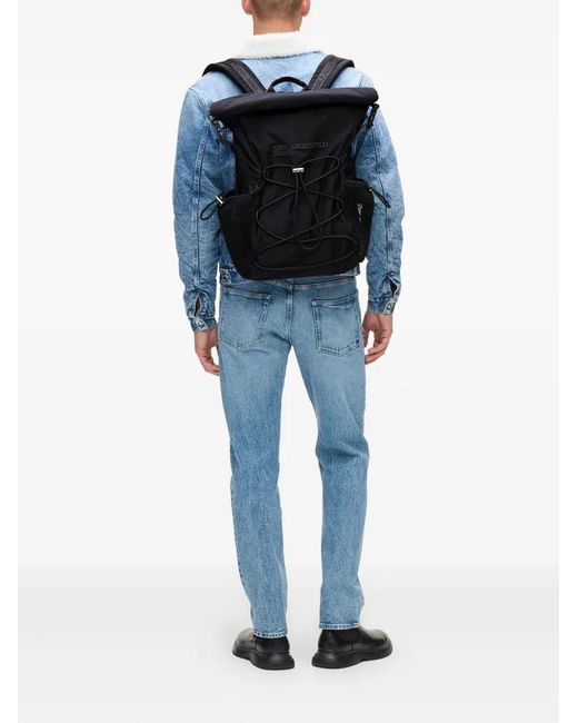 Karl Lagerfeld Black Utility Roll-Top Drawstring Backpack for men