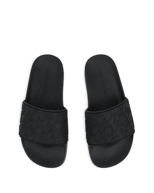 Karl Lagerfeld Black Logo-Embossed Slides