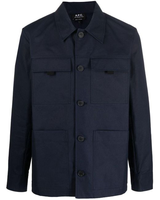 A.P.C. Cotton Multi-pocket Shirt Jacket in Blue for Men | Lyst