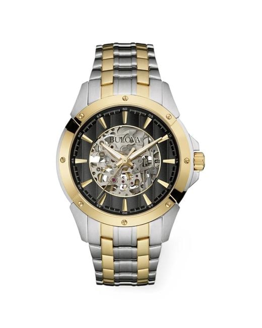 Bulova Metallic Classic Skeleton-Dial 43Mm Watch for men