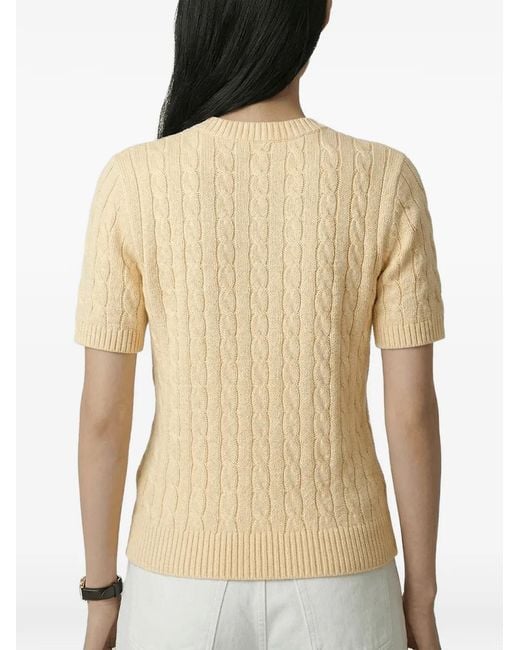 Sporty & Rich Natural Cable-Knit Embroidered-Logo T-Shirt