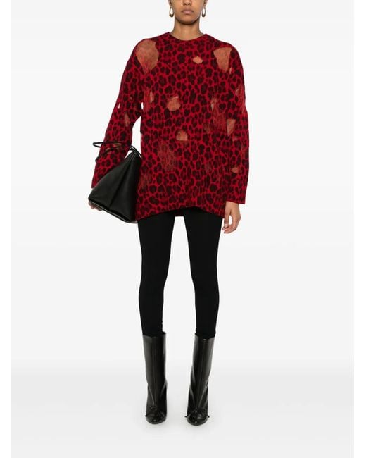 Versace Red Wool Sweater With Leopard Print