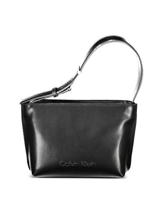 Calvin Klein Black Logo-Debossed Zip-Top Tote Bag