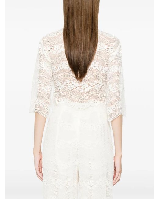 Twinset White Macramé Lace Blouse