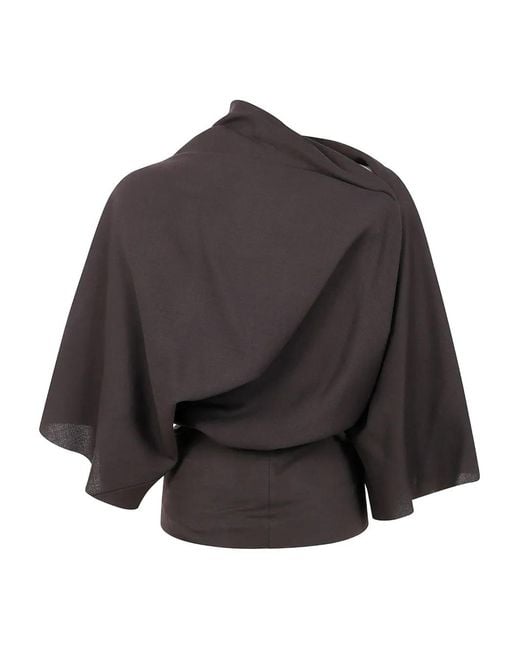 Rick Owens Gray Draped Cowl-Neck Top