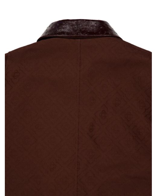 Casablanca Brown Logo-Jacquard Leather-Collar Jacket