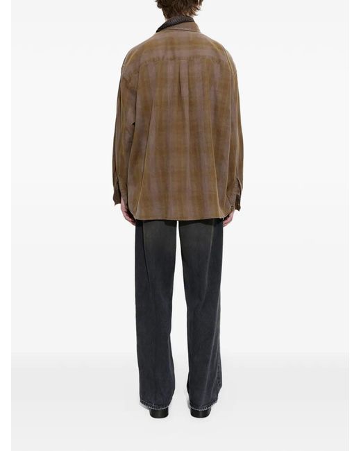 Our Legacy Brown Borrowed Checked-Pattern Shirt for men