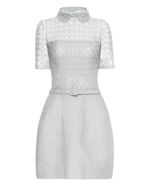 Oscar de la Renta Gray Guipure-Lace Tweed Mini Dress