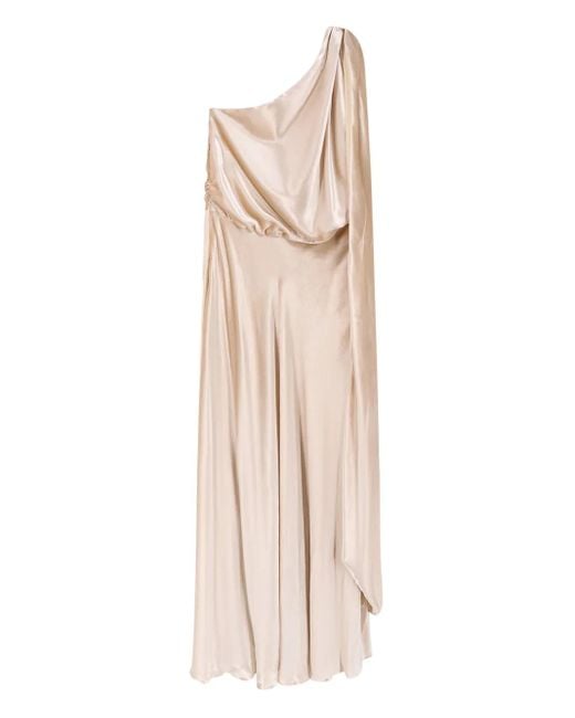 Alberta Ferretti Natural Draped One-Shoulder Dress