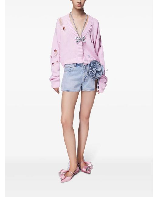 Area Blue Floral-Appliqué Denim Shorts