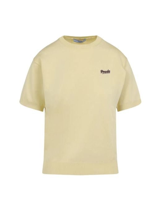 Prada White Logo -Detail Short-Sleeved Sweater
