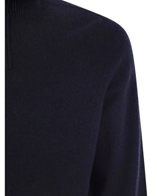 Fedeli Blue Favonio Persia Half-Zip Jumper for men