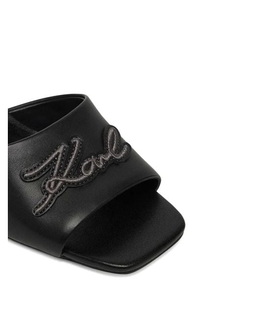 Karl Lagerfeld Black Logo-Patch Leather Sandals