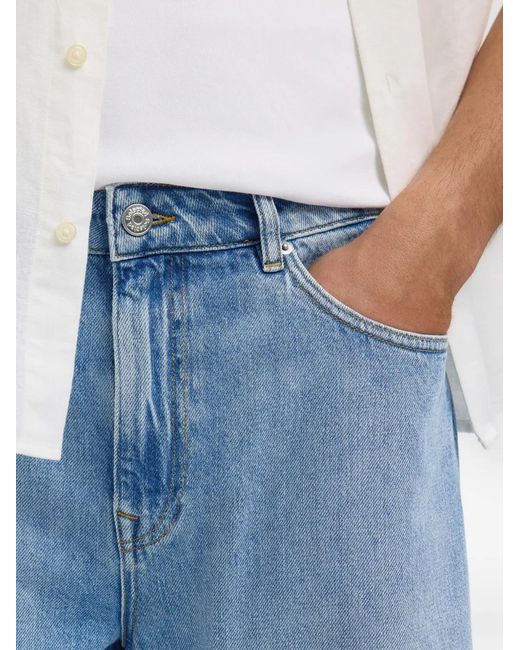 SELECTED Blue Button-Fastening Denim Shorts for men