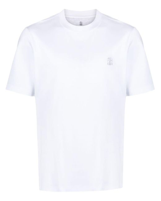 Brunello Cucinelli White Logo-print Cotton T-shirt for men