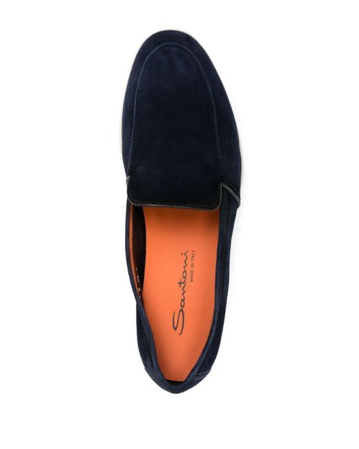 Santoni Blue Pipe-trim Suede Loafers for men