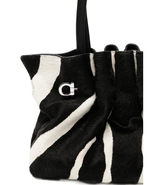 Ferragamo Black Animal-Printed Calf Hair Shoulder Bag