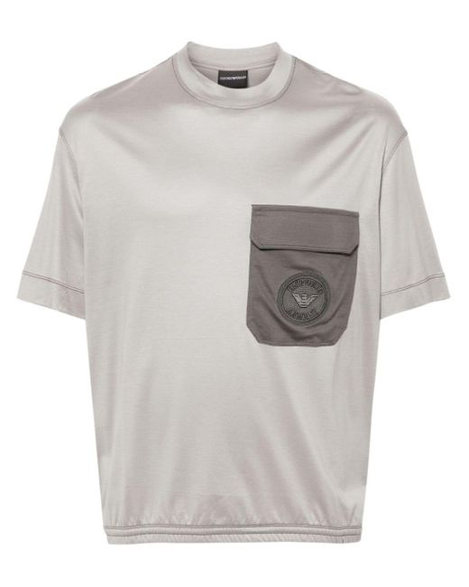 T-shirt à patch logo Emporio Armani pour homme en coloris Gray