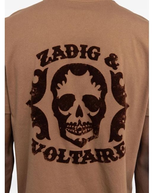 Zadig & Voltaire Brown Tommy Skull-Print Cotton T-Shirt for men