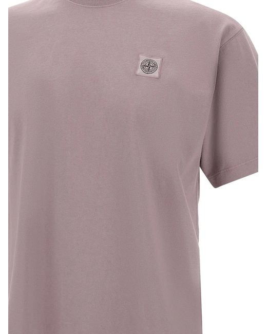Stone Island Purple Compass-Patch Ribbed T-Shirt for men