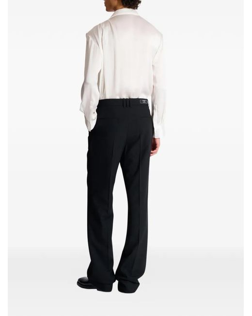 Balmain Black Pleated Wool Trousers With Sand Effect Embroidery for men