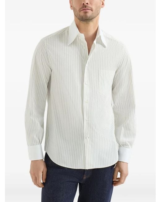 Brunello Cucinelli White Striped Shirt for men