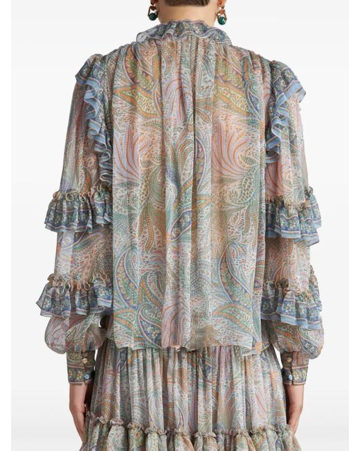 Etro White Ruffled Silk Blouse