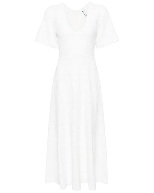 Needle & Thread White Pointelle-knit Midi Dress