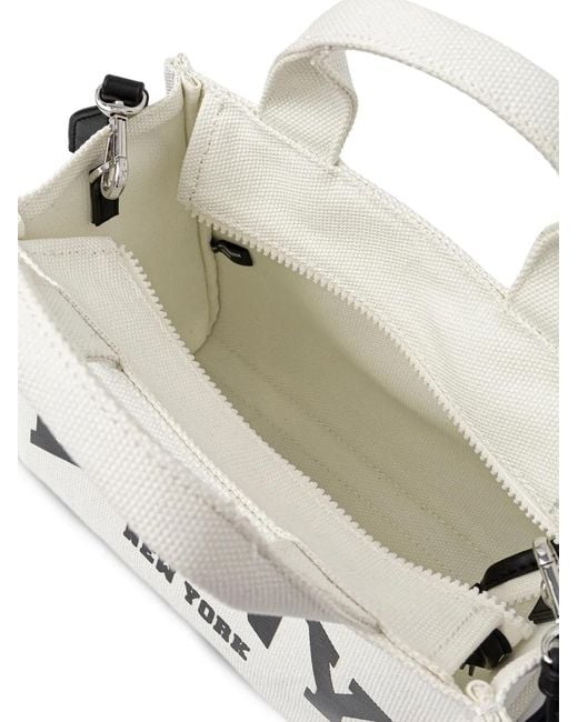 DKNY White Small Logo-Print Canvas Tote Bag